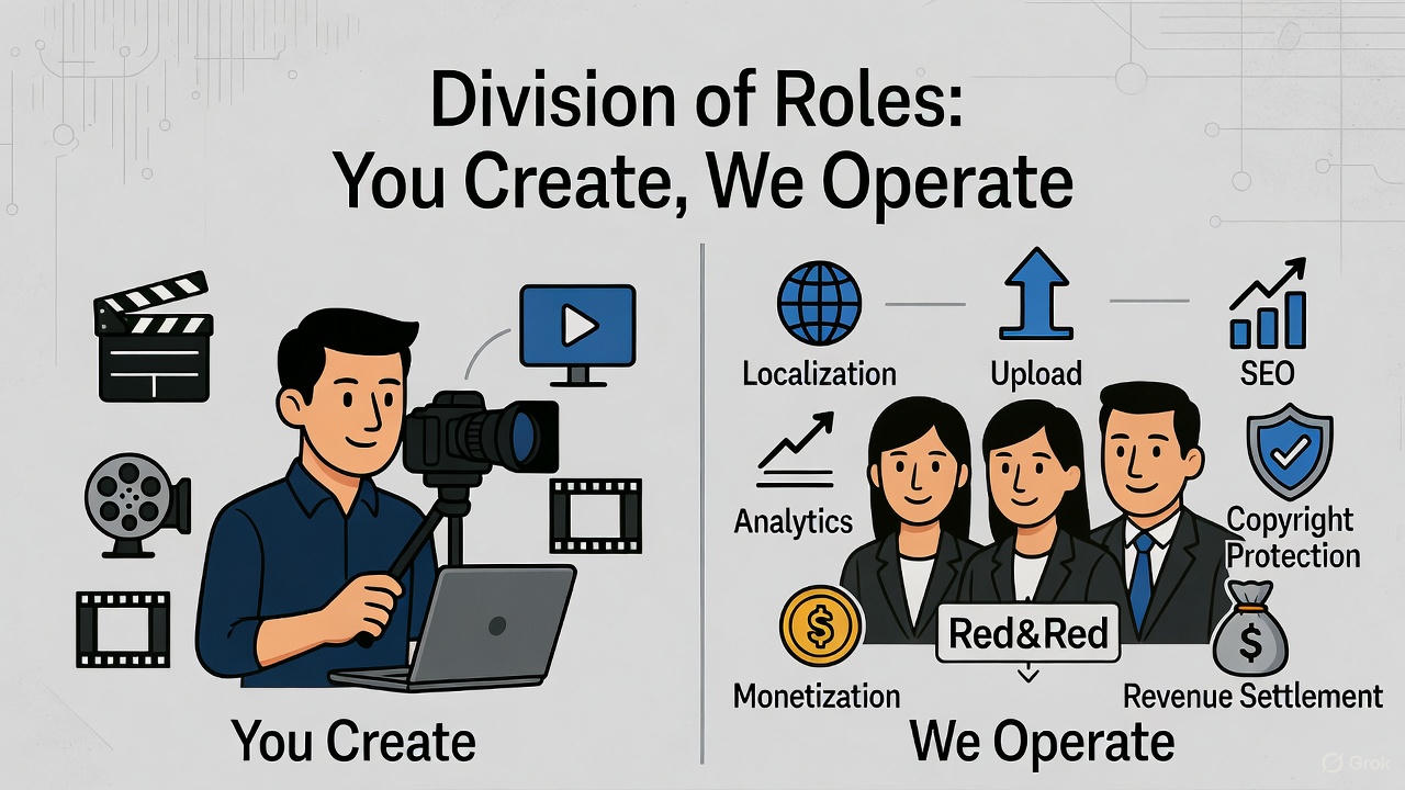 你负责创作，我们负责运营的分工示意图